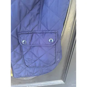 Crown & Ivy Navy Blue Quilted Puffer‎ Vest Gingham Lining Gold Zip Womens Large thumbnail 3