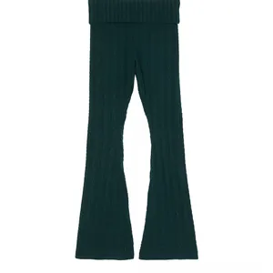 Pink Collegiate Cable-Knit‎ Foldover Flare Pants thumbnail 3
