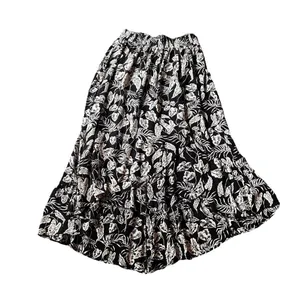 Angie Maxi Skirt Large‎ Floral Beige Black Hi Lo Hem thumbnail 1