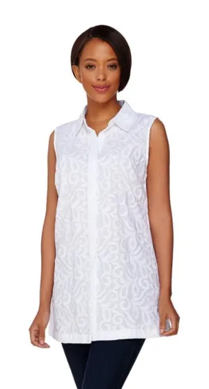 Lilly Pulitzer Tunic Top Large White Sleeveless Leaf‎ Design Resortwear Tropical thumbnail 1