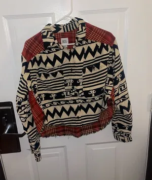 NWT Urban Outfitters Mushroom Mixed Pattern Button Down Courderoy Top Sz Medium thumbnail 1