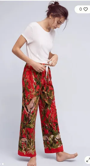 ANTHROPOLOGIE Lilka Doting Deer Red Flannel Sleep Pants Medium thumbnail 1