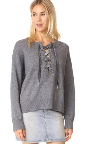 Rails Cashmere Wool‎ Blend Olivia Lace Up Sweater C32 thumbnail 1