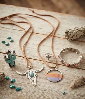 Southwestern Boho Jewelry Set: Turquoise Necklaces, Cactus Rings,coral bracelet thumbnail 1