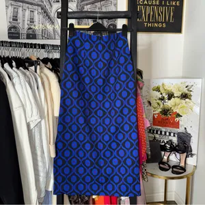 New Zara Blue Neoprene Geometric Print Midi Skirt XS thumbnail 9