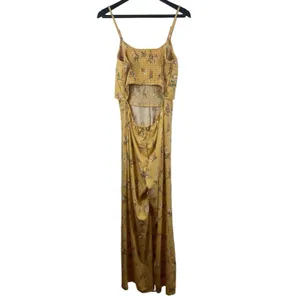 No Boundaries Yellow Floral Smocked Tie Front Back Cut Out Summer Jumpsuit L NWT thumbnail 6
