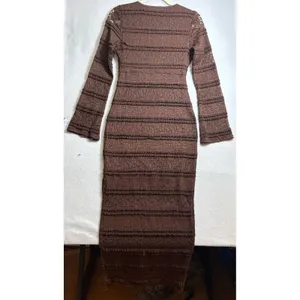 Brown Lace Ruffle Tiered Maxi Dress V-Neck Long Sleeve M thumbnail 3