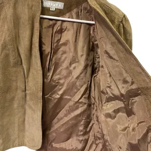 Vintage Suede Tan Open Front Pocket Jacket Puff Sleeve Womens Juniors 9 10 thumbnail 13
