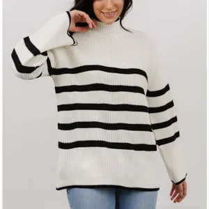 Baltic Born Lush Cream Black Striped Tunic Mock Neck Sweater Size‎ Small Preppy thumbnail 1