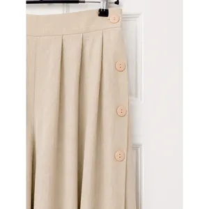Condor Linen Blend Wide Leg Cropped Pants Beige Button Detail High Rise Size 5/6 thumbnail 4