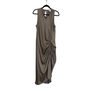 House of Harlow 1960 Womens Taupe‎ Ruched Side Satin Midi Dress XL Sleeveless thumbnail 2