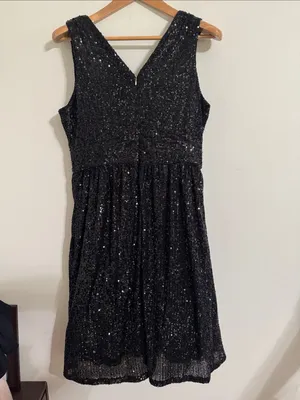 Draper James RSVP Glam Black Sequin V-Neck Midi A-line Cocktail Dress size 12 thumbnail 3