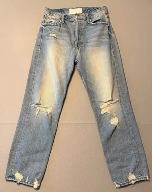 MOTHER The Tomcat Straight Leg Distressed Jeans Light Blue Women Size 28 thumbnail 1