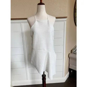 Zara White Textured Halter Peplum Top Asymmetrical Hem‎ Medium thumbnail 8