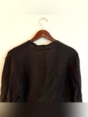 Tempo Paris Womens Top Cover Up Black 100% Linem Tie Front Size Large thumbnail 5
