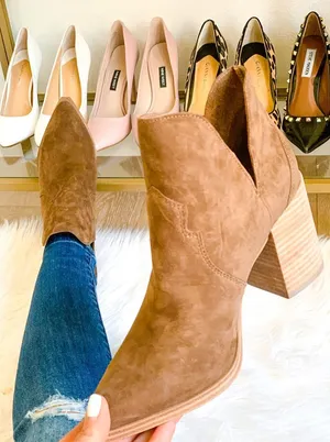 Steve Madden Chaya Pointed Toe Booties Sand Brown Suede Like Western Style Bootd thumbnail 1