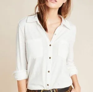 Anthropologie Maeve White Button Down Top thumbnail 1