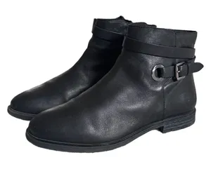 Hush‎ Puppies Mazin Cayto 9 Black Leather Ankle Boots Buckle Moto Bootie Comfort thumbnail 1