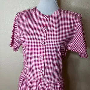 FADS VINTAGE pink white gingham button-front romper playsuit 80s 90s thumbnail 3