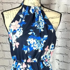 Floral Halter Neck Split Maxi Dress In Navy By Miss Floral L thumbnail 14