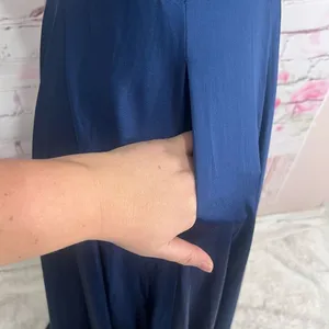 La Femme blue satin v neck ruched bodice ball gown style 28607 thumbnail 8