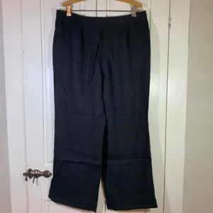 J. Jill Black 100% Linen Wide Leg Pants Genuine Fit At Waist Size 14 Lagenlook thumbnail 2