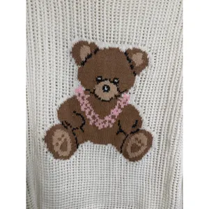 Hollister White Open Knit Teddy Bear Graphic Sweater Slouchy Scoop Neck Size XL thumbnail 2