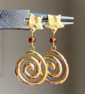 Handmade retro vintage boho funky grunge style fully stainless steel star & swirl dangle earrings☀️🌀 thumbnail 5