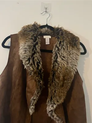 Chico's Brown Faux Suede Faux Fur Waterfall Vest Small Western Farm Cozy Fall thumbnail 3