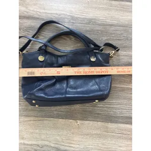 Donna Elissa Navy Blue Pebbled Leather Satchel Crossbody Bag Gold Hardware thumbnail 2