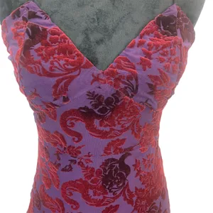 Privy Women's M Purple Red Flocked Velvet Floral Damask Mesh Bodycon‎ Mini Dress thumbnail 2