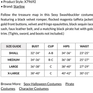 NEW Starline Sexy Swashbuckler Pirate Costume Size Medium thumbnail 7