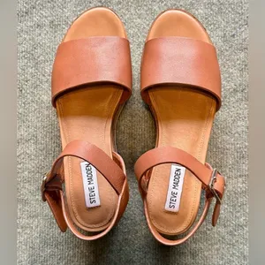 Steve Madden Tan Kemmy Leather Tan Sandals Heeled thumbnail 4