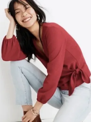 NWT Madewell Crepe Side Tie Wrap Top Crimson Size XL thumbnail 2