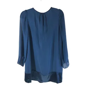 Miss Me Collection Mini Shift Dress Long Sleeve Satin Applique Blue M thumbnail 2