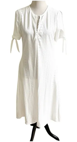 Eyelet Maxi Dress Size Medium NWT Boutique Slit Sleeves Milkmaid Coquette thumbnail 1