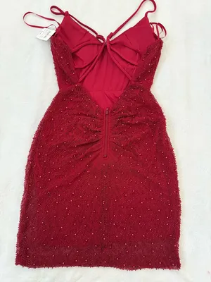 Windsor Red Beaded Mini Dress NWT Backless Strappy Bodycon Size Small thumbnail 5