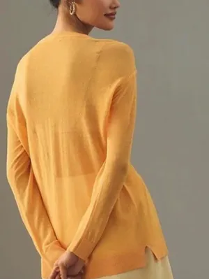 Maeve by Anthropologie Orange Oversized Linen V-Neck Sweater - Size - Medium thumbnail 3