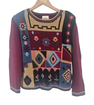 Monterey‎ Sweater Womens M 373N742 Multicolor Patchwork Southwestern EUC thumbnail 1