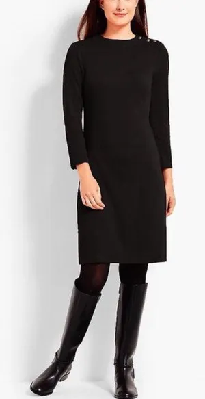 Talbots Crew Neck Classic Capsule Stretch Fitted Long Sleeve Black Dress Size 8 thumbnail 1