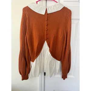 Maeve Anthropologie Rust Orange‎ Layered Sweater Peter Pan Collar Mixed Small thumbnail 4