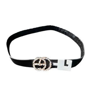 💎 NWT Interlocking Monogram Logo Crystal Metal Belt Buckle & Vegan Leather Belt 💎 thumbnail 2