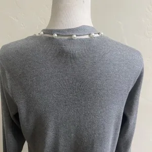 Chico's Cardigan Womens Size 1 Gray Knit Delicate Pearl Embellishment Open Front thumbnail 11