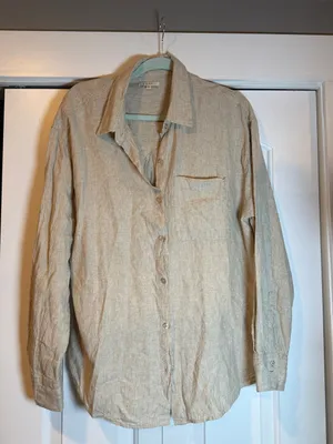 Z Supply Women's Button-Down Shirt flax linen oversized shirt medium thumbnail 3