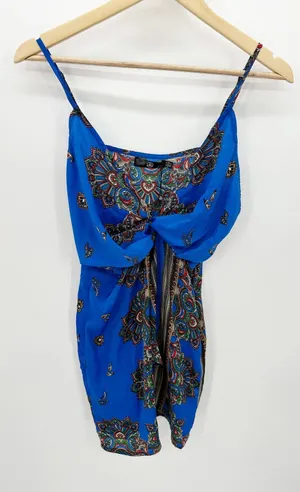 Missguided Mini Twist‎ Tie Dress Womens Sz 6 Blue Paisley Vacation Resort Cruise thumbnail 1