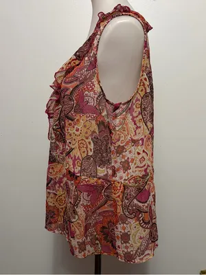 Studio 1940 Paisley Ruffle Sleeveless Blouse Size L Pink Orange Boho Peasant thumbnail 2