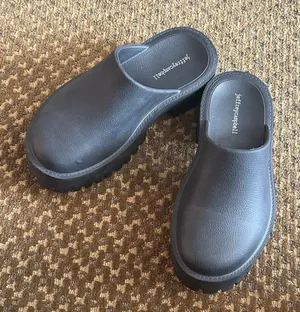 Jeffrey Campbell Black Leather Slip-On Clog Loafers thumbnail 1