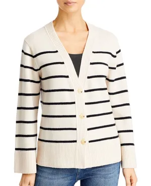 Vince Breton Wool Cashmere Striped Cardigan Sweater V-Neck‎ Button Front Size S thumbnail 1