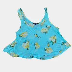 Artizia Talula Pale Turquoise Yellow‎ Rose Print Soft Tank Top - M EUC thumbnail 4