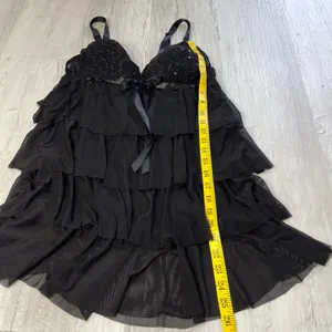 Enchanted Black Ruffle Sequin Baby Doll Lingerie Matching Thong Medium thumbnail 7